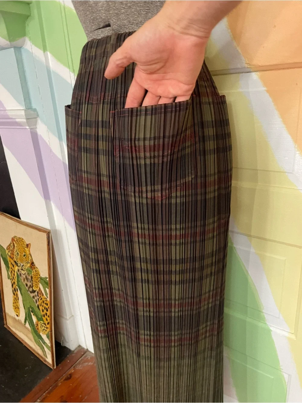 Issey Miyake Pleated Plaid Maxi Skirt Contrast Stitching Japan Sz L 🧡🎀